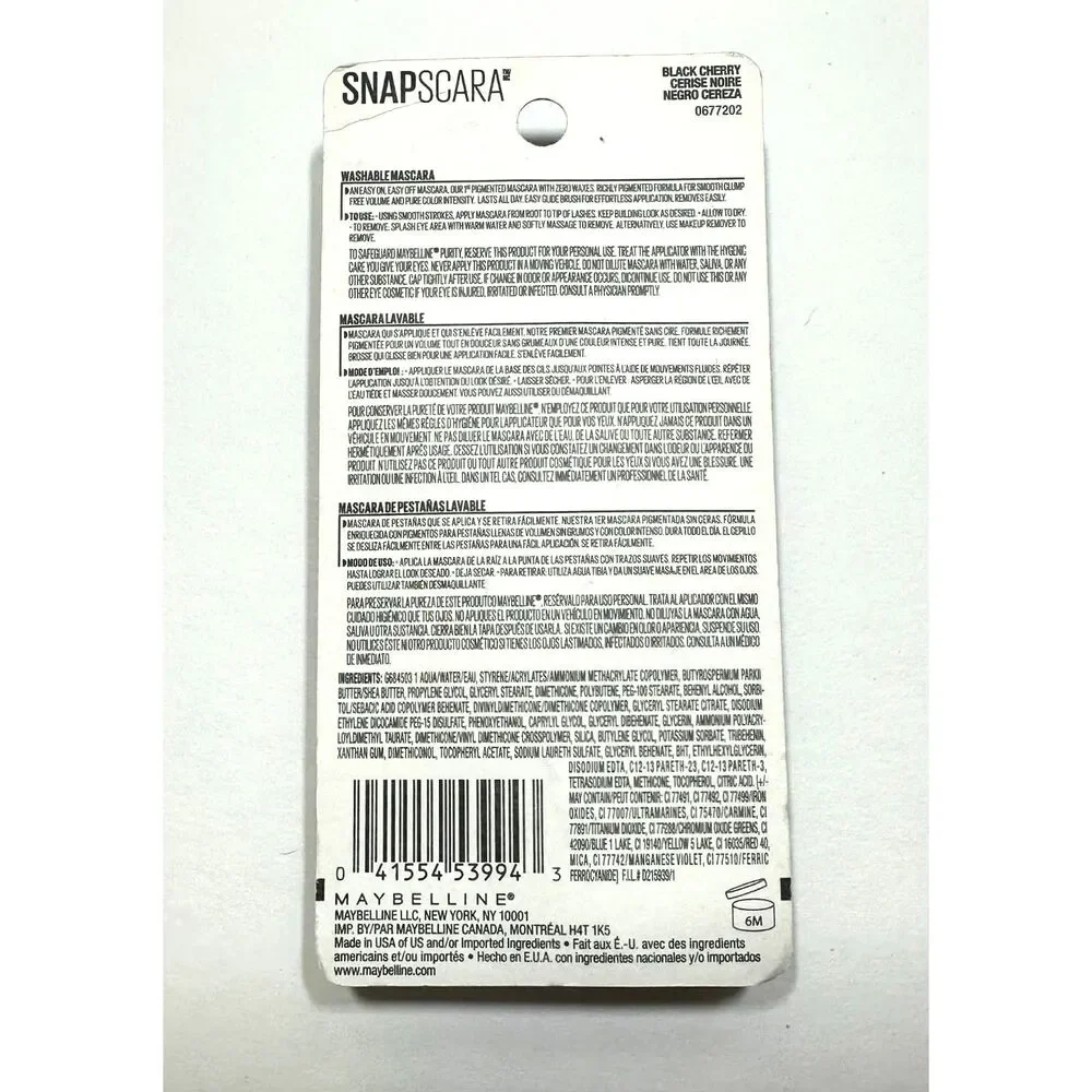 Maybelline Snapscara Washable Mascara Makeup # 320 Black Cherry NEW